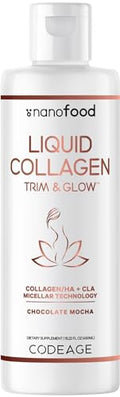 Codeage Liquid Collagen Supplement Chocolate Flavor, Beauty Trim & Glow Liposomal 