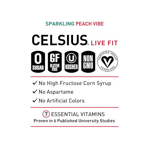 CELSIUS Sparkling Peach Vibe, Functional Essential Energy Drink 12 Fl Oz (Pack of 12) CELSIUSBuy Supplements Australia