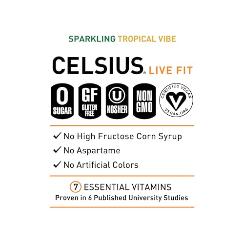 CELSIUS Sparkling Tropical Vibe, Functional Essential Energy Drink 12 Fl Oz (Pack of 12) CELSIUSBuy Supplements Australia