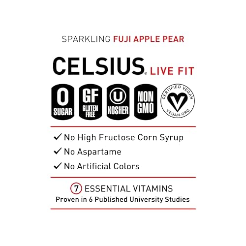 CELSIUS Sparkling Fuji Apple Pear, Functional Essential Energy Drink 12 Fl Oz (Pack of 12) CELSIUSBuy Supplements Australia