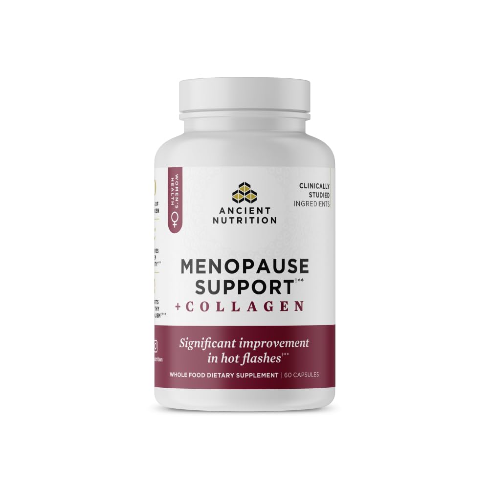 Ancient Nutrition Menopause Support + Collagen Supplement, Hydrolyzed Collagen Peptides, Key Clinically Validated Superfoods, Significant Improvement in Hot Flashes and Sleep Quality, 60 Capsules Ancient NutritionBuy Supplements Australia