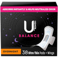 U by Kotex Balance Ultra Thin Overnight Pads with Wings, 38 Count