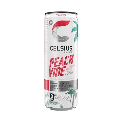 CELSIUS Sparkling Peach Vibe, Functional Essential Energy Drink 12 Fl Oz (Pack of 12) CELSIUSBuy Supplements Australia