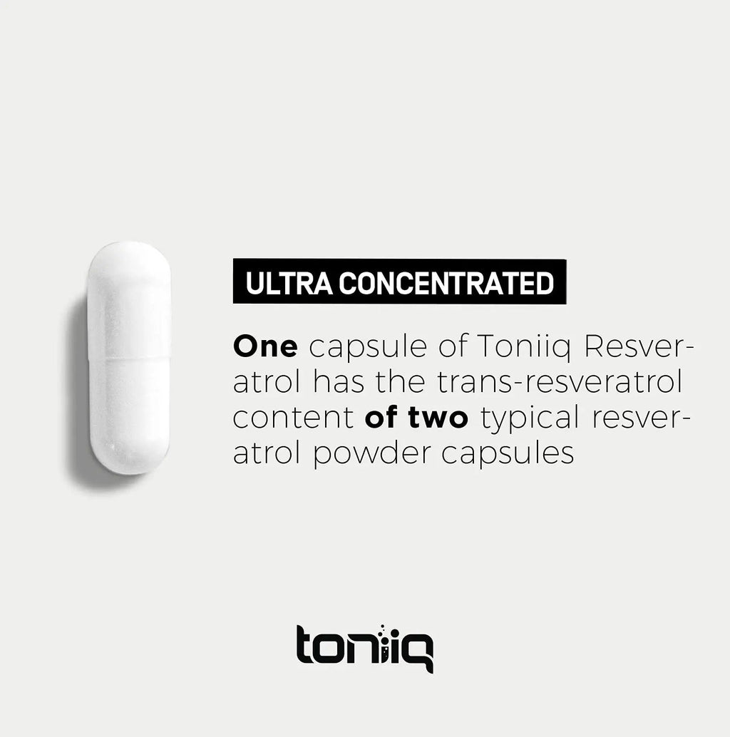 Toniiq Ultra High Purity Resveratrol Capsules - 98% Trans-Resveratrol - Highly Purified and Bioavailable - 180 Caps Reservatrol Supplement Toniiq buy supplements Au