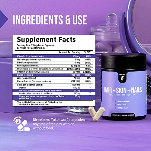 InnoSupps Hair + Skin + Nails | Vegan Collagen Booster | Biotin, Verbasnol, B12, Horsetail InnoSuppsBuy Supplements Australia
