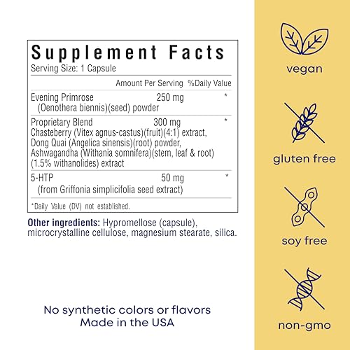 her own PMS, Supports PMS Symptoms, Promotes Positive Mood, Natural Hormone Balance, Helps Relieve Cramping, Hot Flashes Menopause Relief, Gluten and Soy Free, Vegan, 30 Capsules, 30 Servings her ownBuy Supplements Australia