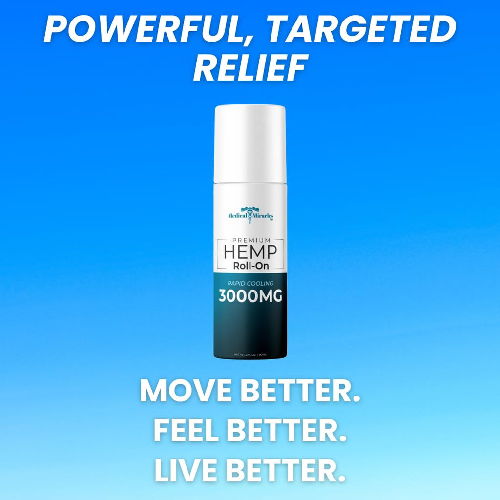 Medical Miracles New Hemp Oil Roll On - Ideal for Muscles, Hips, Joints, Neck, Back, Elbows, Fingers, Hands, and Knees (3000mg Roll-On) Medical MiraclesBuy Supplements Australia