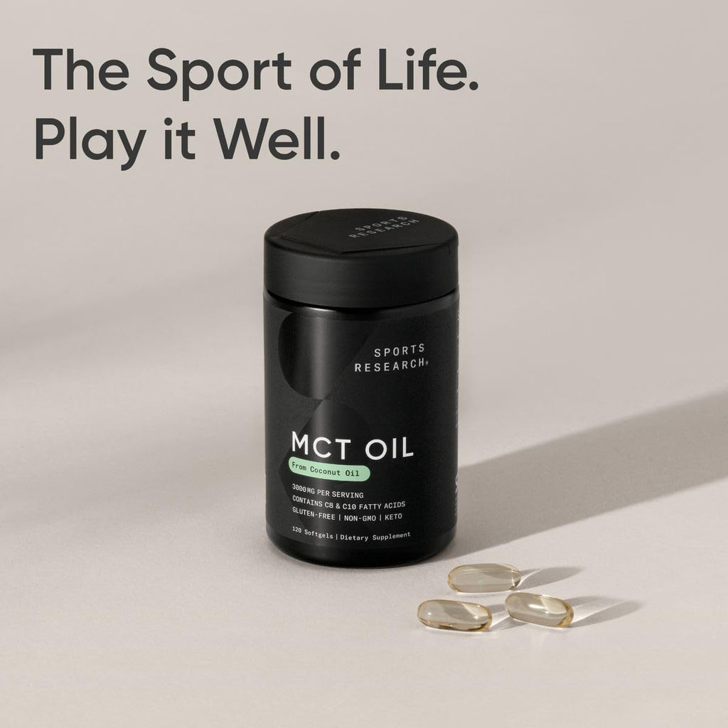Sports Research MCT Oil Capsules derived from Coconut Oil | Keto Fuel for The Brain & Body | High Potency 3000 mg | Derived from Non-GMO Coconuts (120 Softgels) Sports Research buy supplements Au