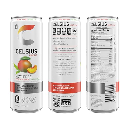 CELSIUS Peach Mango Green Tea, Functional Essential Energy Drink 12 Fl Oz (Pack of 12) CELSIUSBuy Supplements Australia
