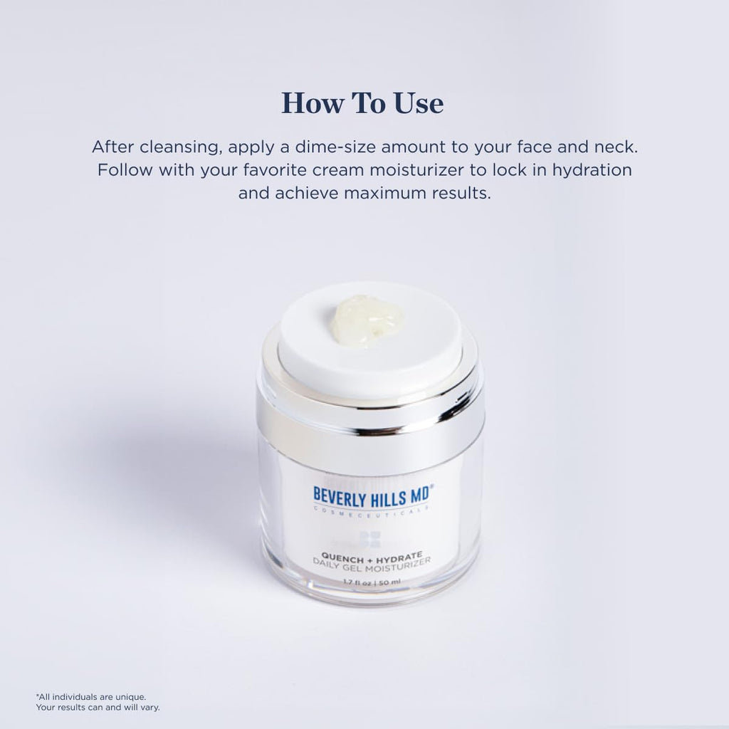 Beverly Hills MD Quench + Hydrate Daily Gel Moisturizer- Visibly Smooth, Plump, Hydrate Face & Neck for Wrinkles, Sagging- Skin Smoothing & Re-Energizing- Visibly Reduce Signs of Aging w/Niacinamide Beverly Hills MDBuy Supplements Australia