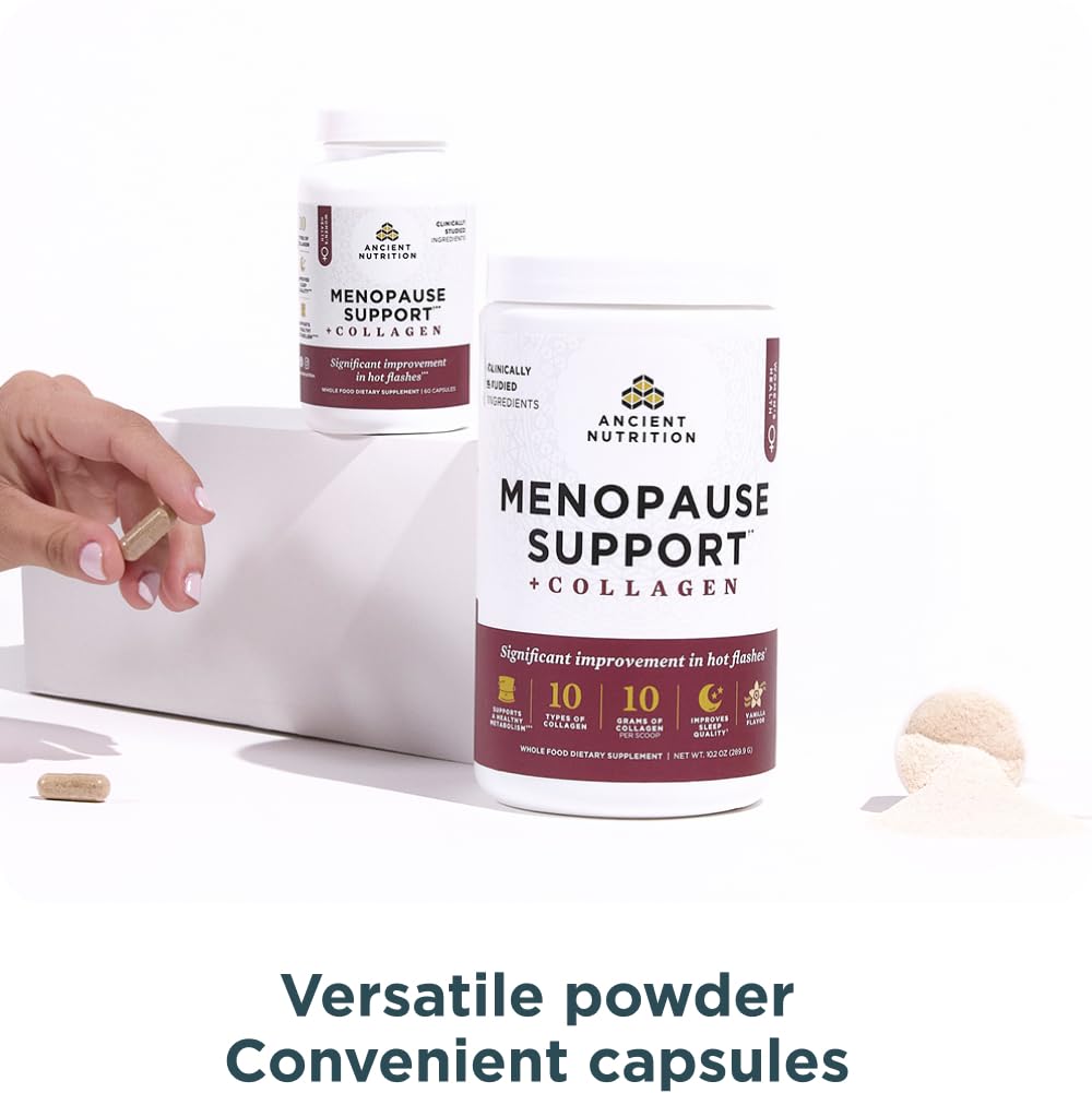 Ancient Nutrition Menopause Support + Collagen Supplement, Hydrolyzed Collagen Peptides, Key Clinically Validated Superfoods, Significant Improvement in Hot Flashes and Sleep Quality, 60 Capsules Ancient NutritionBuy Supplements Australia