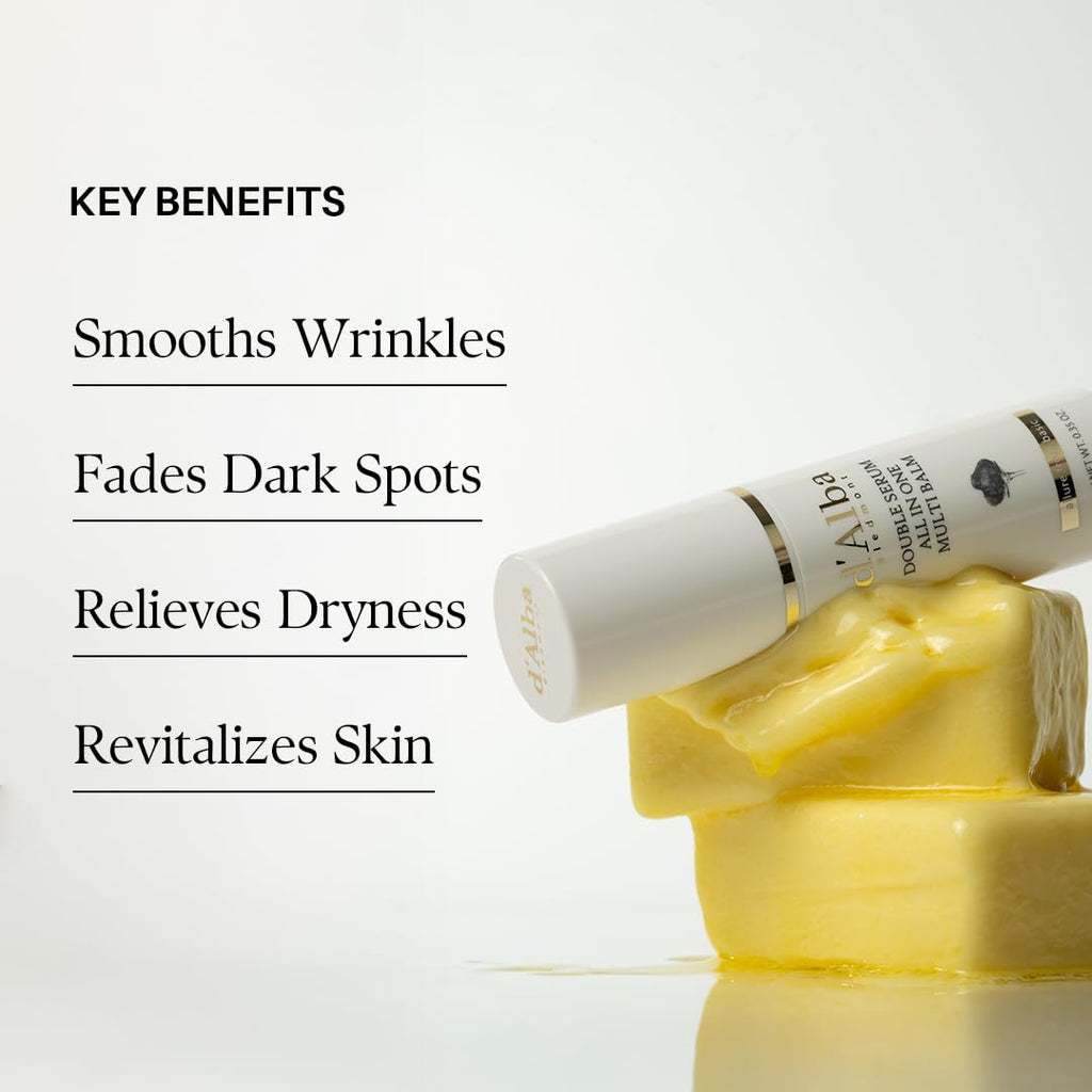 d'alba Piedmont White Truffle Double Serum All-in-one Multi Balm, Stick Balm, Vegan Skincare with Vitamin C and Vegan Collagen