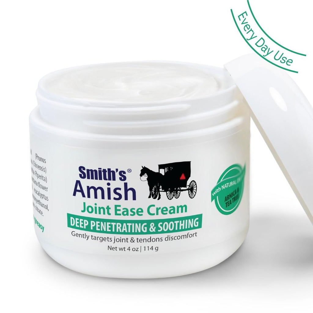 Smith’s Amish Joint Ease Cream 4 oz jar. Soothing and Cooling, with Botanicals of Arnica, Peppermint, Tea Tree, Rosemary and Eucalyptus Smith AmishBuy Supplements Australia