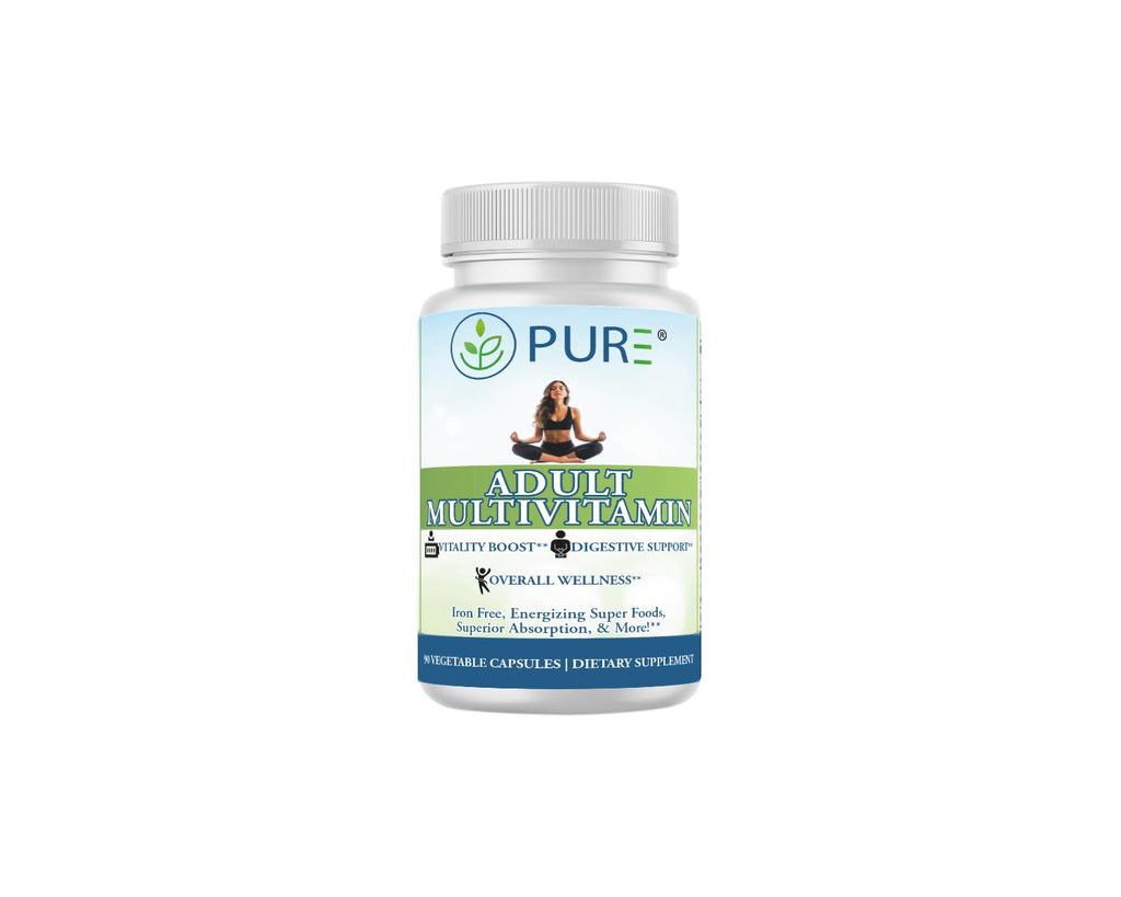 PURE Adult Multivitamin with Vitamins A, C, D3, B12, Minerals, Digestive Enzymes, 90 Capsules, 30 Servings PUREBuy Supplements Australia