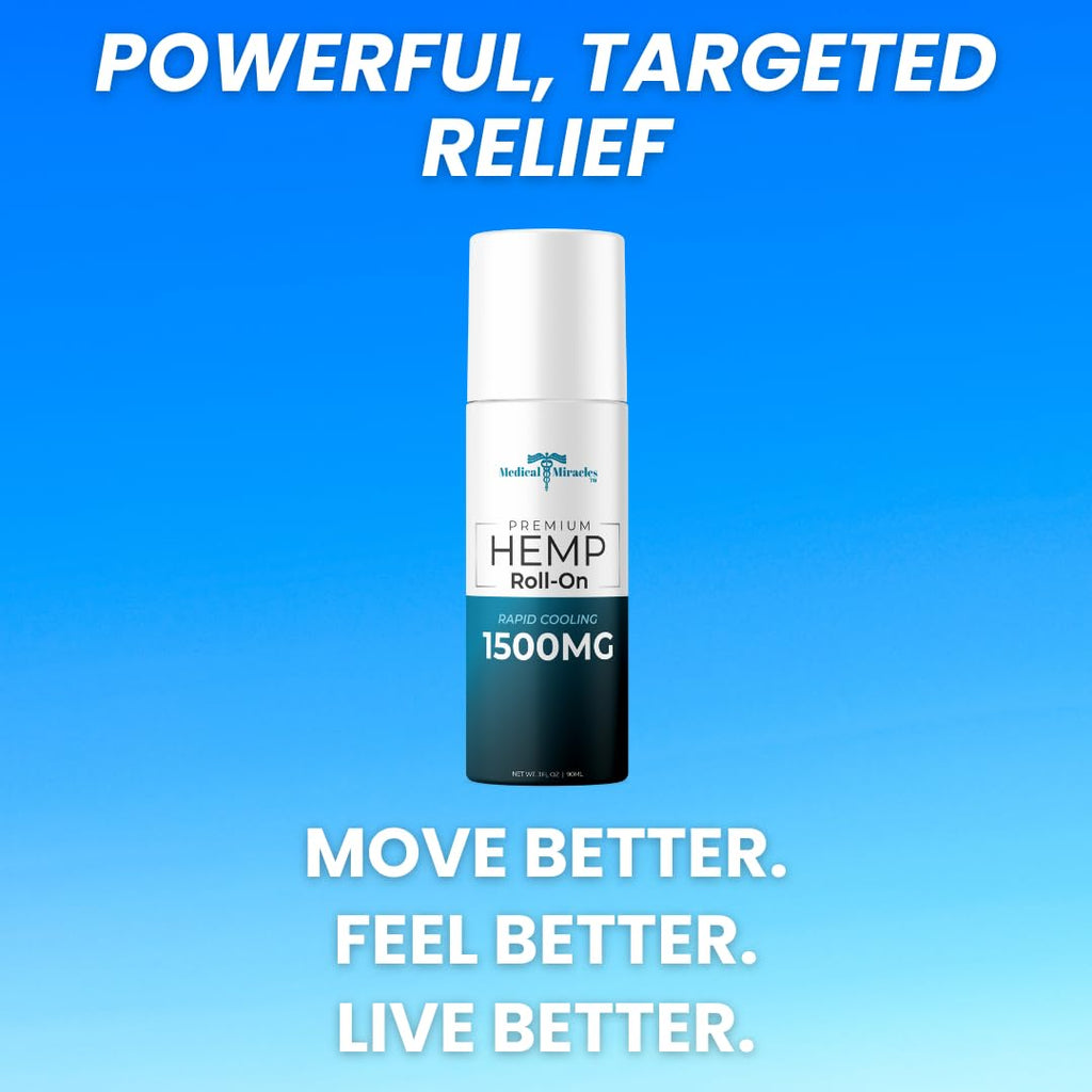 Medical Miracles New Hemp Oil Roll On - Ideal for Muscles, Hips, Joints, Neck, Back, Elbows, Fingers, Hands, and Knees (1500mg Roll-On) Medical MiraclesBuy Supplements Australia