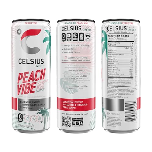 CELSIUS Sparkling Peach Vibe, Functional Essential Energy Drink 12 Fl Oz (Pack of 12) CELSIUSBuy Supplements Australia