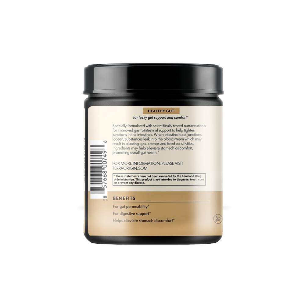 TERRA ORIGIN Healthy Gut Peach Banana | 30-Servings with L-Glutamine, Zinc, Glucosamine, Slippery Elm Bark, Marshmallow Root and More!