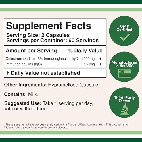 Colostrum Supplement 120 Capsules, 1,000mg per Serving (Bovine Colostrum Powder Double Wood SupplementsBuy Supplements Australia
