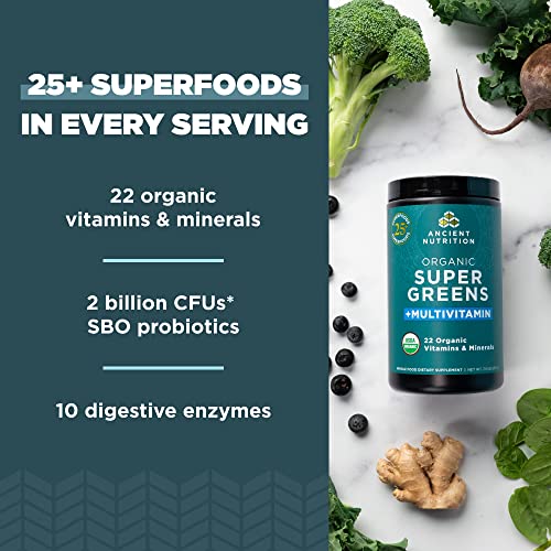 Ancient Nutrition Organic SuperGreens and Multivitamin Powder with Probiotics Ancient NutritionBuy Supplements Australia