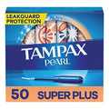 Tampax Pearl Tampons Super Plus Absorbency, with Leakguard Braid, Unscented, 50 Count