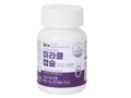 White supplement bottle with purple label on a white background