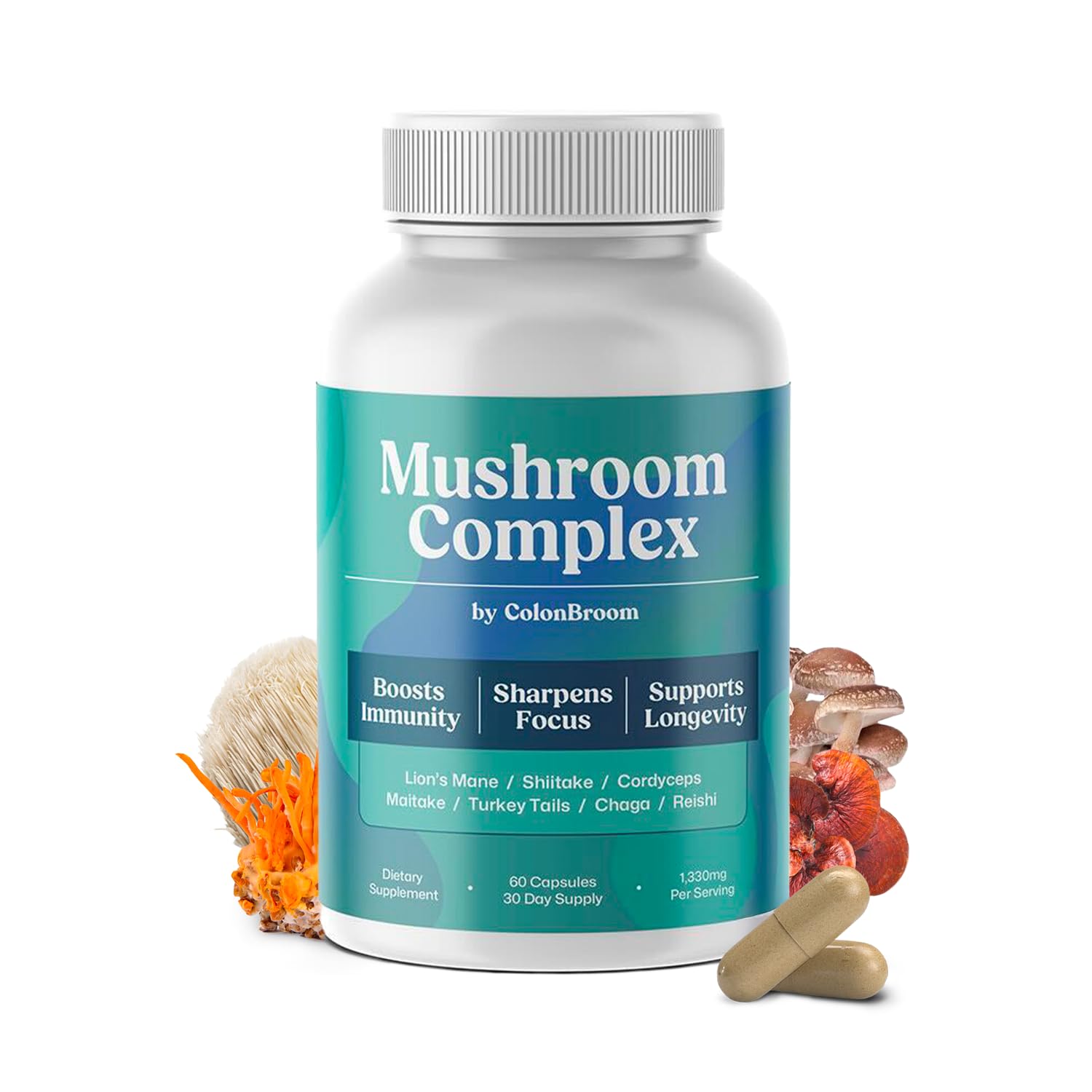 ColonBroom Mushroom Complex, Powerful Mushroom Blend with Cordyceps, Reishi, Shiitake, Lion’s Mane Extract for Energy, Immunity, Stress Relief & Cognitive Health - 60 Capsules, 30 Day Supply ColonBroomBuy Supplements Australia