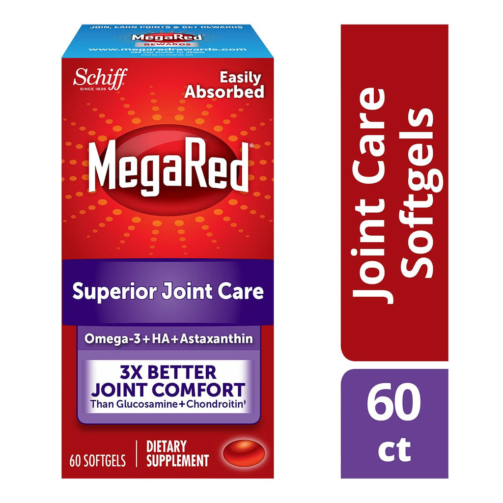 Omega-3 Krill Oil and Joint Supplement - Megared Joint Care 60 softgels - EPA/DHA fatty acids, Antioxidants, Hyaluronic acid, No fishy burp aftertaste as with Fish Oil MegaRedBuy Supplements Australia