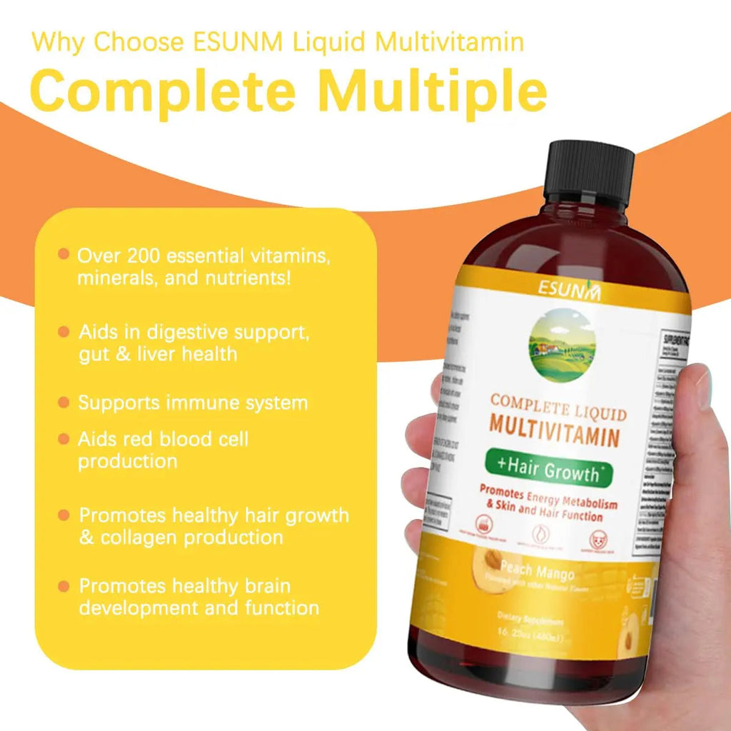 ESUNM Complete Liquid Multivitamin + Hair Growth, Promotes Energy Metabolism& Skin and Hair Function| Vitamin C D | B Vitamins | ESUNM