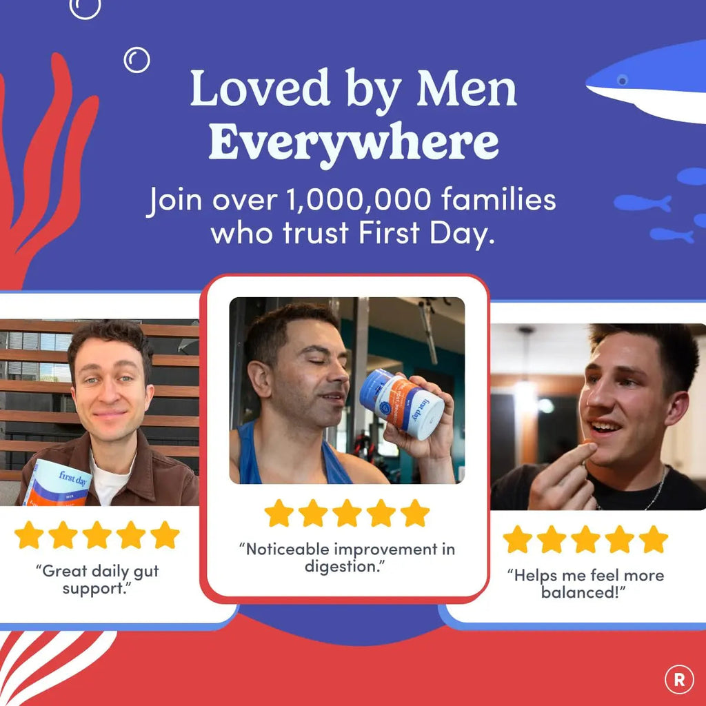 FIRST DAY 3 in 1 Probiotics for Men - Prebiotic, Probiotic & Postbiotic Supplement – Mens Probiotic for Digestive Health, Oral Health, Immune Function, Energy, Gut Health for Men – 30-Day Supply FIRST DAYBuy Supplements Australia