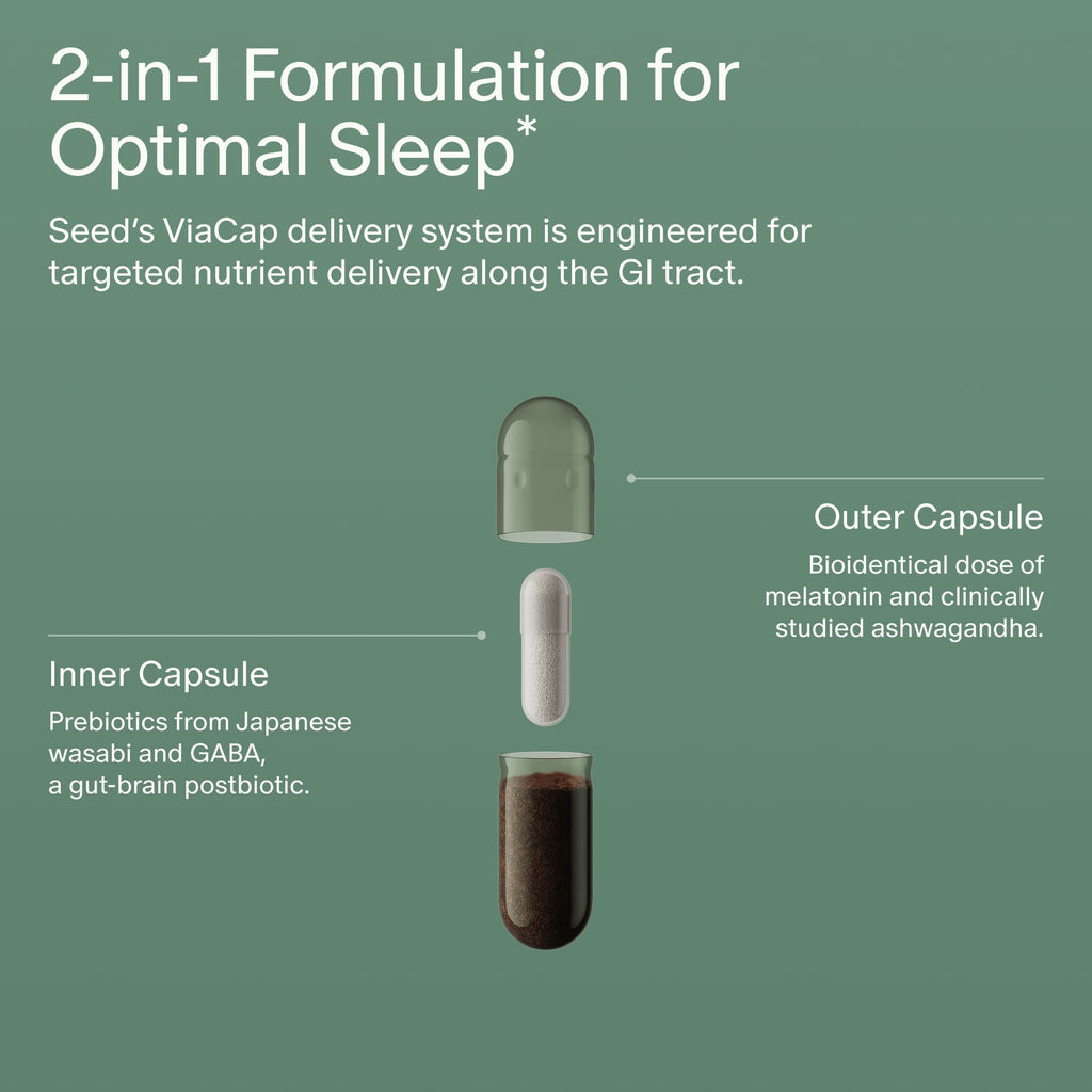 Seed PM-02 Sleep + Restore - Sleep Aid for Women & Men - Non-Habit Forming Bioidentical Melatonin & Ashwagandha - Vegan & Shelf-Stable - 30 Capsules (30-Day Supply) Seed buy supplements Au