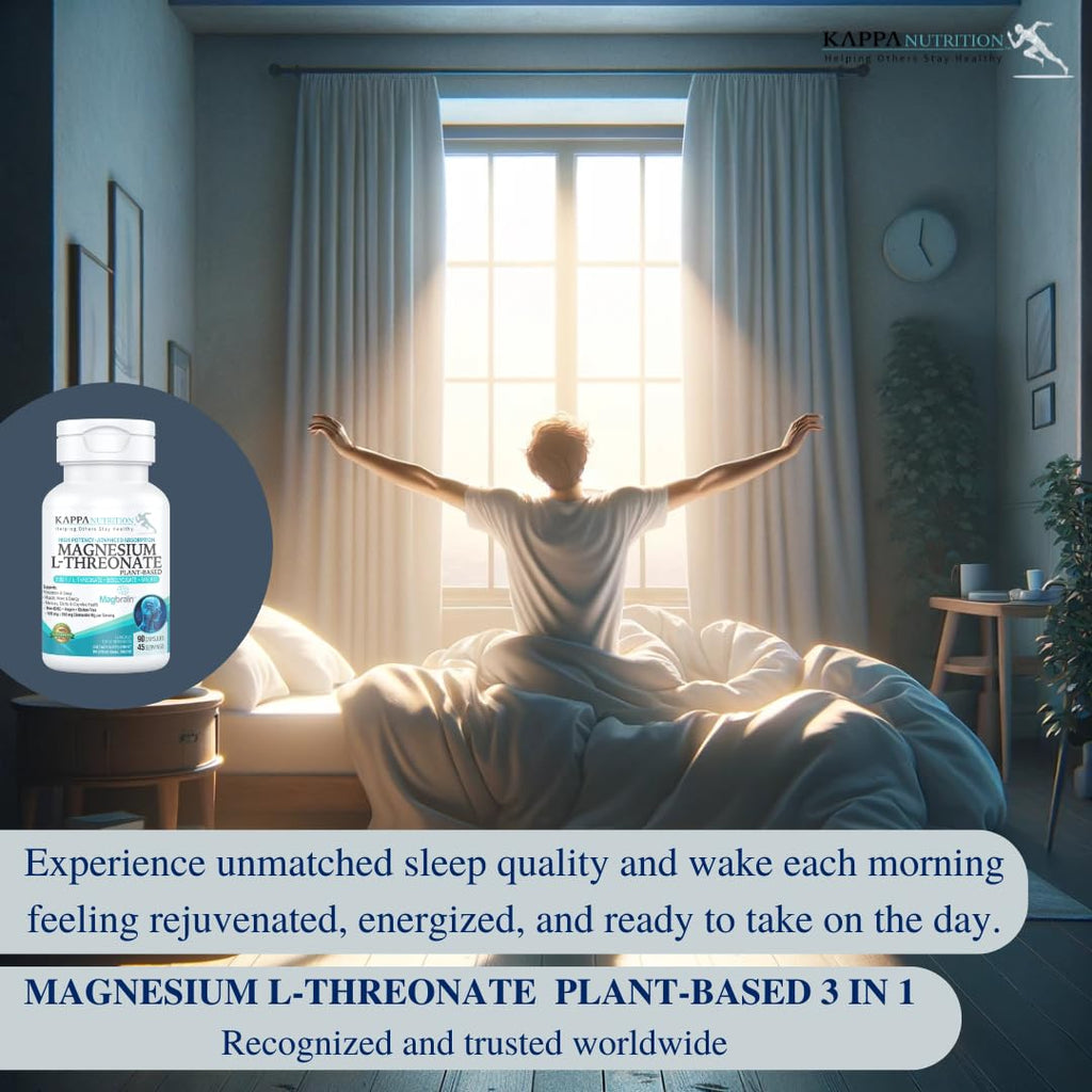 Kappa Nutrition Powered by Magbrain™ Magnesium L-Threonate Plant-Based, 90 Vegan Capsules, 420mg Elemental Magnesium (3 Capsules) from 2,253mg, Brain, Sleep & Muscle Support. KAPPA NUTRITIONBuy Supplements Australia