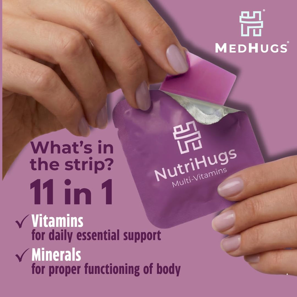NutriHugs Daily Multivitamin Dissolving Strips - Vitamins A, B-Complex, C, D3 and K2 - 11 Essential Vitamins & Minerals - Vegan, Sugar-Free, Fast-Absorbing Oral Thin Film - Doctor-Founded - 30 Count MedHugsBuy Supplements Australia
