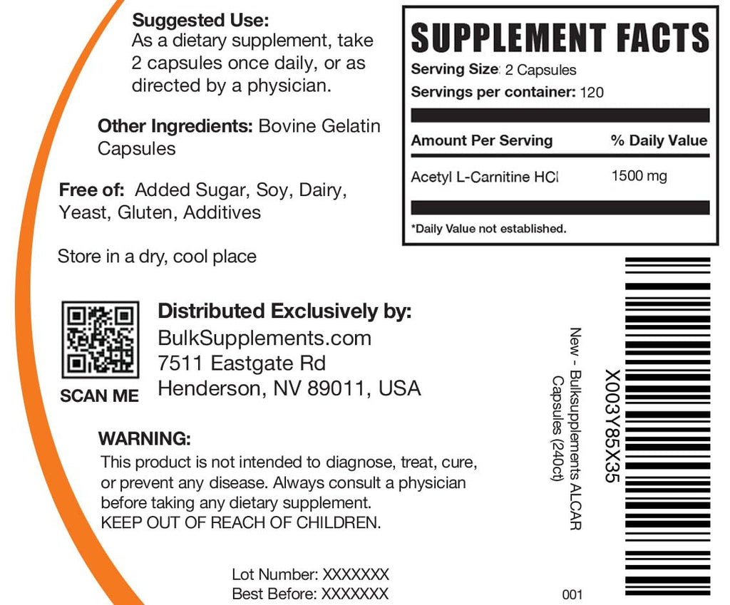 BULKSUPPLEMENTS.COM Acetyl L-Carnitine Capsules - ALCAR HCl, Carnitine Supplement BULKSUPPLEMENTS.COMBuy Supplements Australia