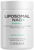 Supplement container labeled 'Liposomal NAD+ Eternal' by Codeage on a white background
