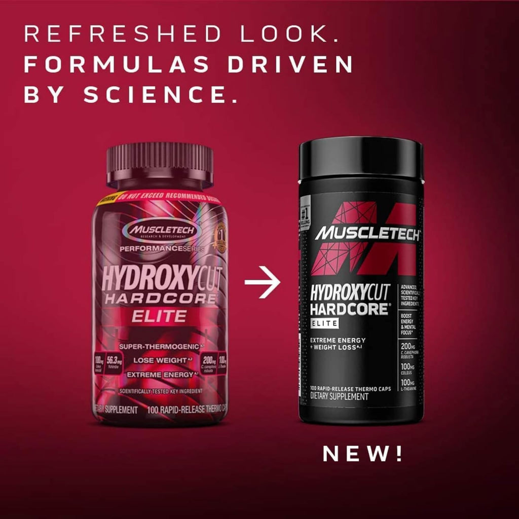 Hydroxycut Hardcore Elite - 100 Rapid-Release Thermo Caps - Energy & Focus - for Men & Women - 50 Servings (Pack of 2)