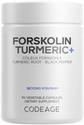 Codeage Forskolin, Pure Forskolin Coleus + Organic Turmeric Root Powder, 95% Curcuminoids + Bioperine Black Pepper - 20% Standardized Coleus Forskohlii Supplement - Non-GMO - 90 Capsules CodeageBuy Supplements Australia