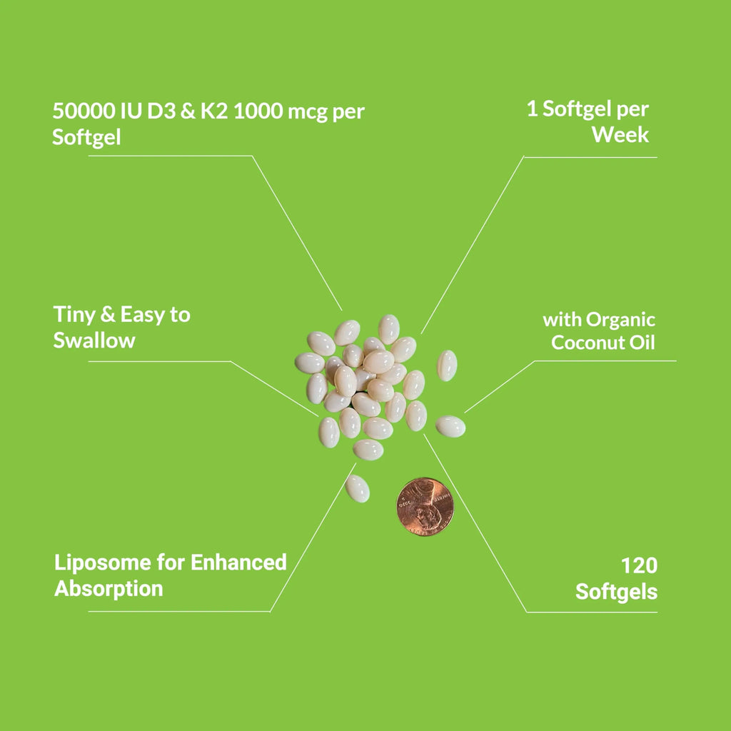 UpNourish Liposomal Vitamin D3 50000 IU (Vitamina D3 de 50000) with 1000 mcg Vitamin K, High Dose Vitamin D3 K2, Vitamin D 50000 IU with K1, K2 MK-4 and MK-7, 120 Mini Softgels UpNourish buy supplements Au