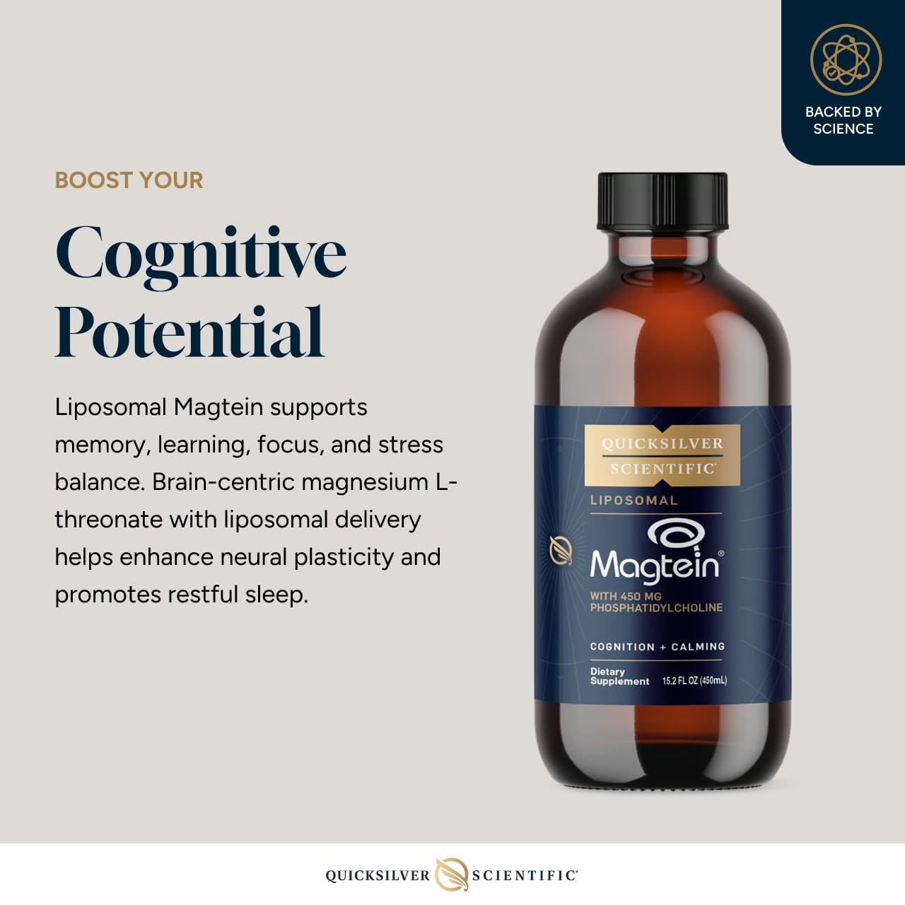 Quicksilver Scientific Liposomal Magtein - Magnesium Supplement for Brain Function Support - Stress, Sleep & Memory Support - Gluten-Free, Sugar-Free & Vegan - 15.2 fl oz (30 Servings) Quicksilver ScientificBuy Supplements Australia