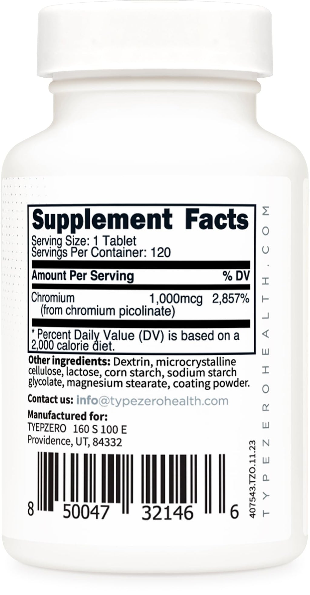 Type Zero Clean Chromium Picolinate Tablets (120 Servings, 1,000 MCG Per Serving) - Non-GMO, Gluten Free Type ZeroBuy Supplements Australia