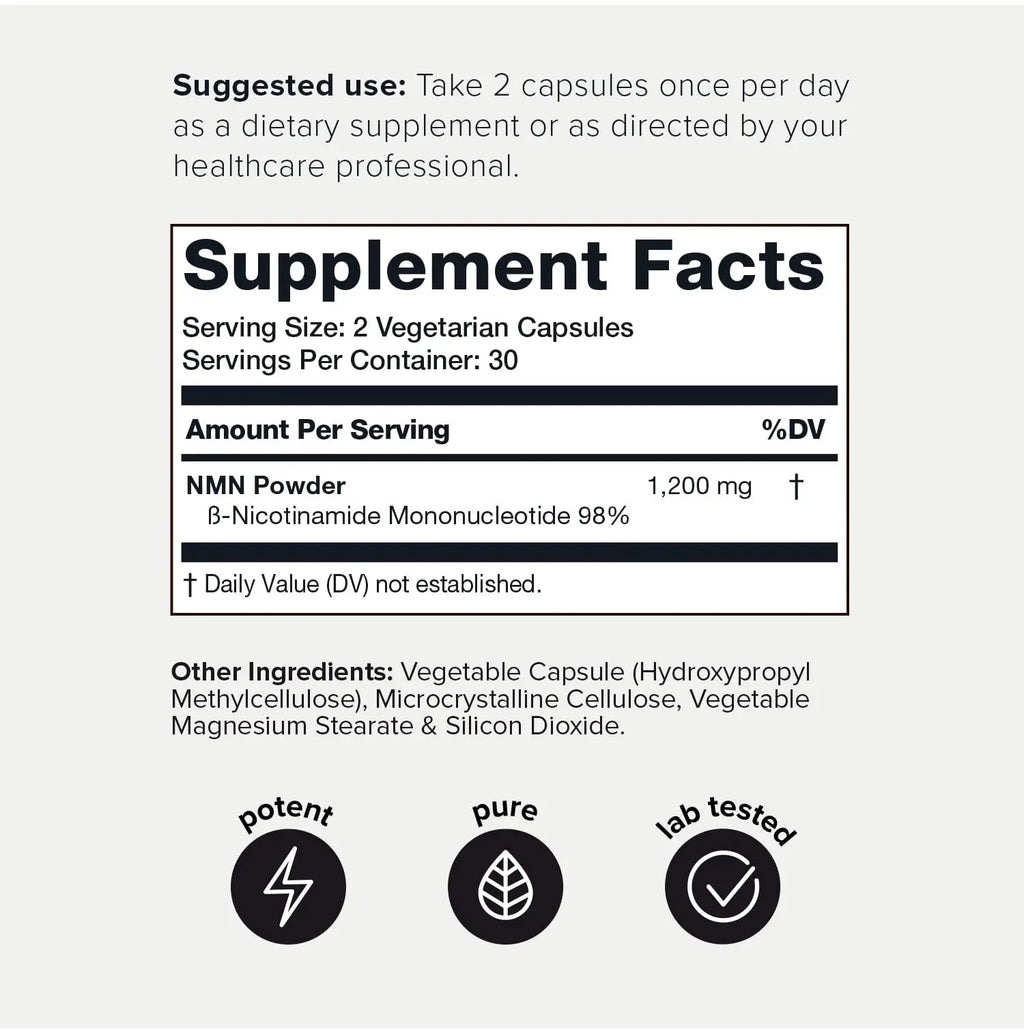Toniiq NMN Supplement 1200mg - Third Party Tested Stabilized Capsules - 98% Highly Purified for NAD + - 60 Capsules Nicotinamide Mononucleotide Booster Supplement Toniiq buy supplements Au