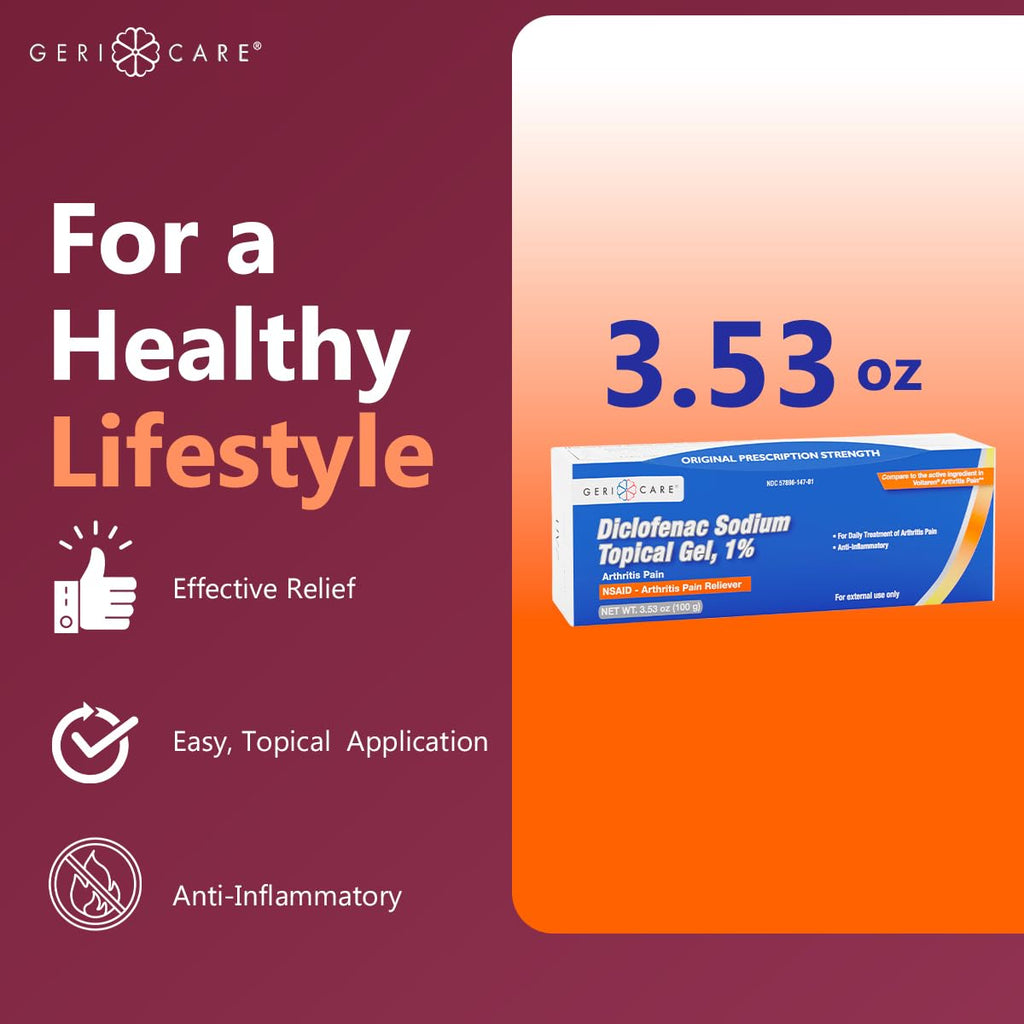 Topical Arthritis Pain Relief Gel Diclofenac Sodium 1% (NSAID) by GeriCare- Hand Wrist Elbow Foot Ankle Knee Extra-Strength Arthritis Pain Reliever- Anti-inflammatory Arthritis Pain Treatment- 3.53oz GeriCareBuy Supplements Australia