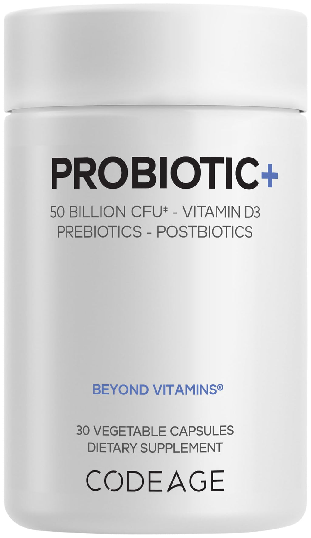 Codeage Probiotic+ 50 Billion CFU** Supplement - 12-Strain Probiotic Blend, Organic Prebiotic Fiber, Postbiotics, Vitamin D3, Zinc Bisglycinate, Quercetin - for Men & Women - Non-GMO - 30 Capsules CodeageBuy Supplements Australia
