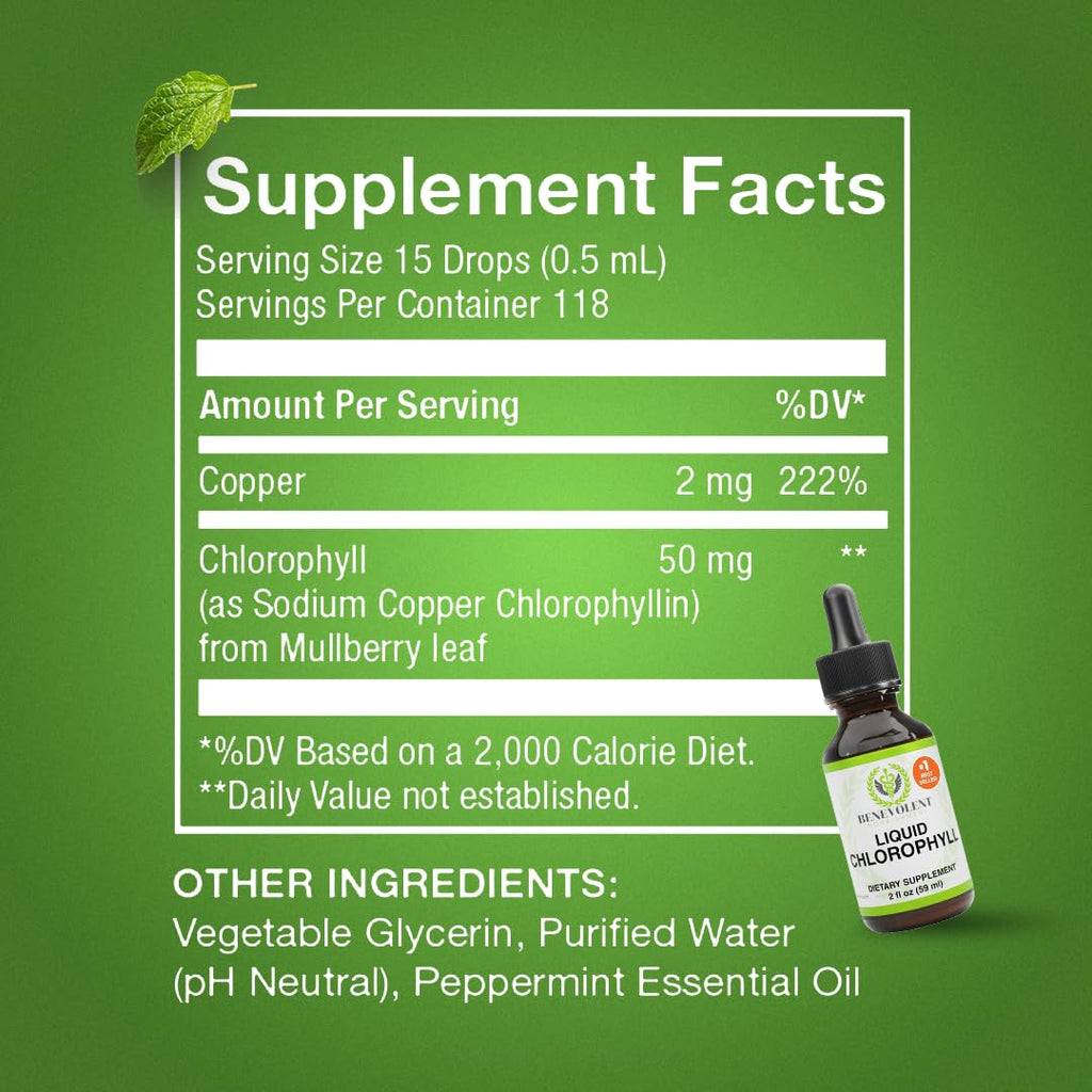 Benevolent Nourishment Chlorophyll Supplement, Detox & Immune Support, Internal Deodorizer, Liquid Drops