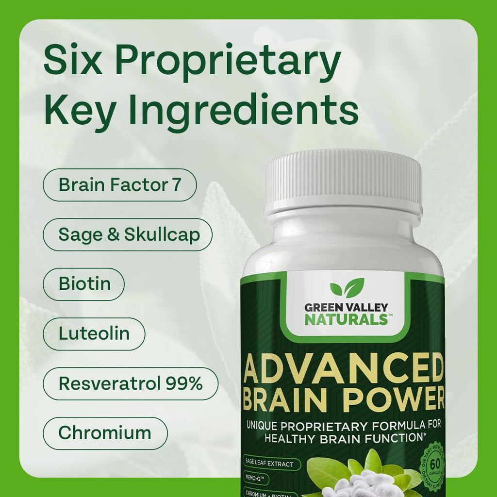 GREEN VALLEY NATURALS - Advanced Brain Power - Supports Healthy, Normal Brain Function, Focus and Concentration, clinically formulated to Support Healthy Brain Clarity. (1 Bottle, 60, Count) GREEN VALLEY NATURALS buy supplements Au