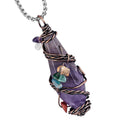 Nupuyai Wire Wrapped 7 Chakra Crystal Stone Pendant Necklace for Women Men, Handmade Faceted