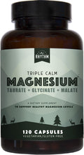Supplement bottle labeled 'Triple Calm Magnesium' by Rhythm on a white background