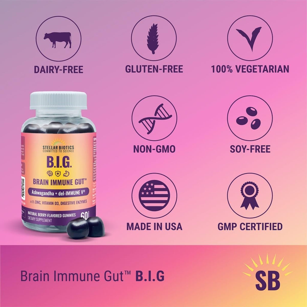Del-Immune V + Ashwagandha - Brain Immune Gut™ (B.I.G.) Gummy - All Natural Immune & Gut Support with Zinc, Vitamin D3 + Digestive Enzymes (60 Gummies) Del-Immune VBuy Supplements Australia