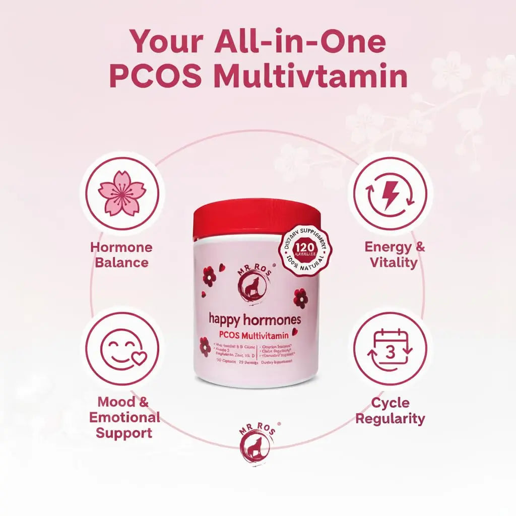 Mr Ros PCOS Multivitamin for Women – Happy Hormones Formula – Myo & D-Chiro Inositol 40:1, Omega-3, Vitamin D3, Zinc & Magnesium Mr Ros