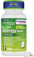 GenCare - Cetirizine HCL 10 mg (200 Caplets) - 24 Hour Allergy Relief Pills - Non Drowsy Generic OTC Allergy Medication - Antihistamine Medicine for Sneezing, Runny Nose & Itchy Eyes - Generic Zyrtec GenCare buy supplements Au
