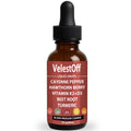 VelestOff liquid drop bottle with a red label on a white background